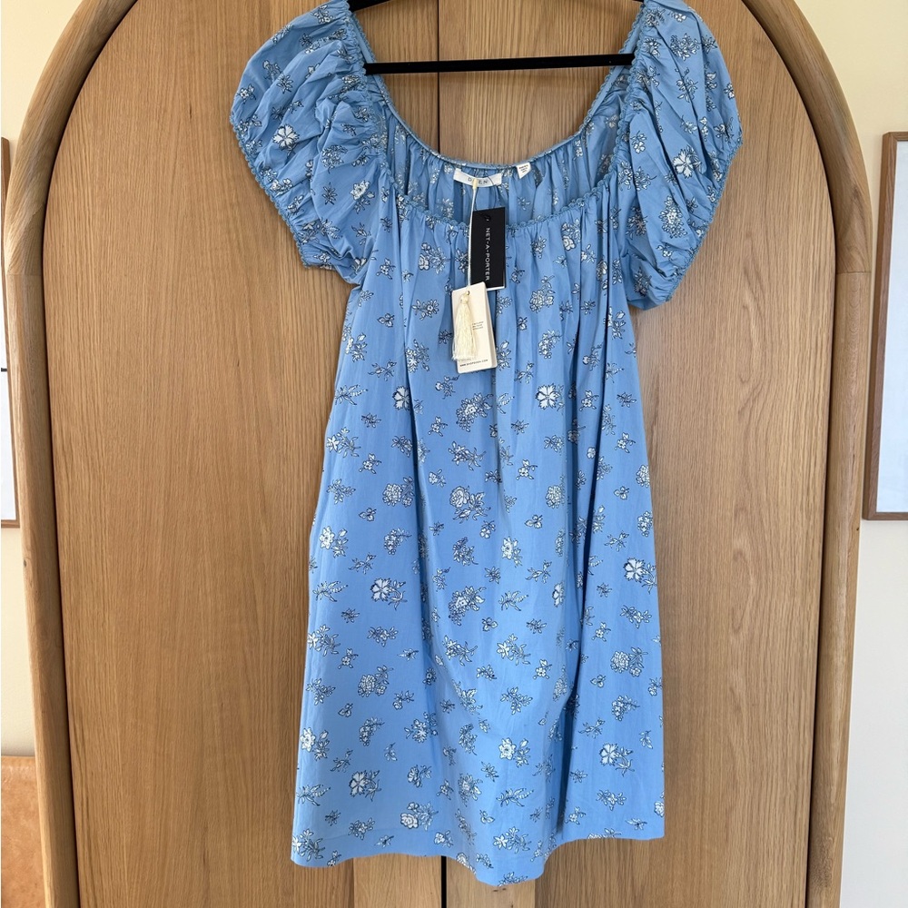 Blue Floral Puff Sleeve Dress